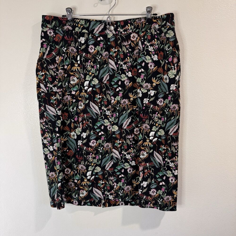 NWT CJ Banks Pencil Skirt 14W Floral Garden Poppy Dragonfly Canvas Pockets